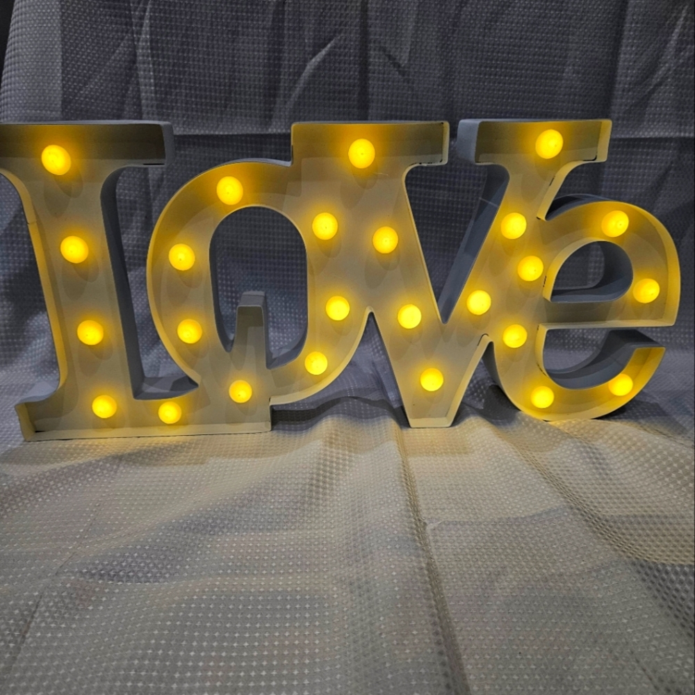 LED Love Sign with Warm Yellow Lights